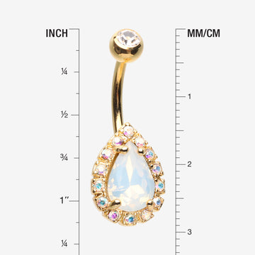 Detail View 1 of Golden Opalite Aurora Sparkle Teardrop Belly Button Ring-Aurora Borealis/White